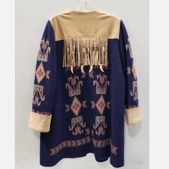 VTG Jean Sweet Original Knits USA Native Tribal Fringe Bead Coat Sweater Women L - Picture 4 of 7